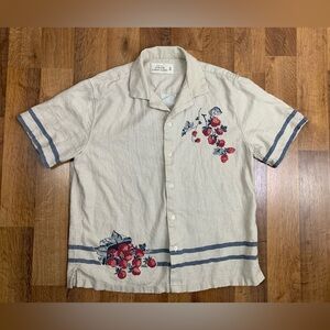 A&F Summer Linen Women’s M Cream Button Up Top Wild Strawberries